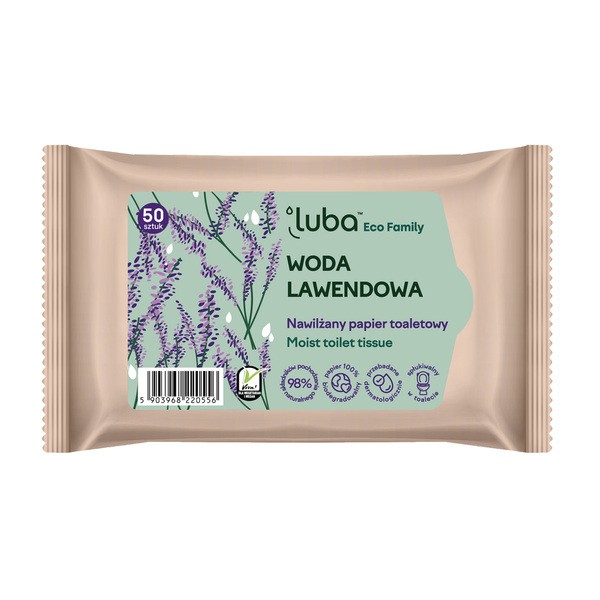 Luba Eco Family, nawilżany papier toaletowy z wodą lawendową, 50 szt.