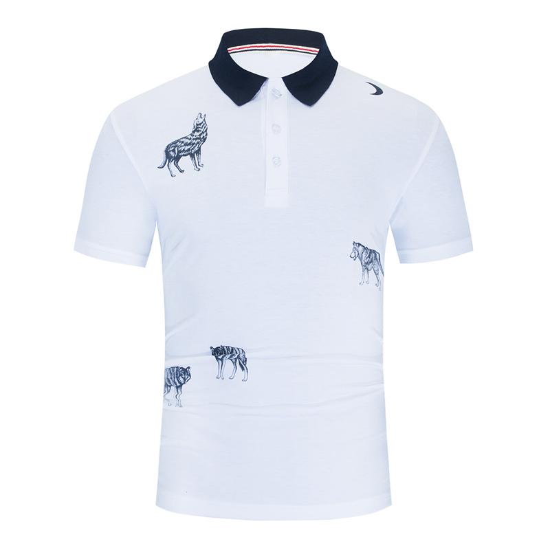 2020 Summer Fashion New Men Wolf Printed Polo Shirt 100%Cotton Short Sleeve Smart Casual Business Polo Shirt Social Tops Clothes