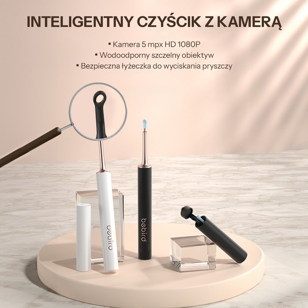 Bebird T15, Otoskop z kamerą do czyszczenia uszu 1080p, biały, 1 szt.