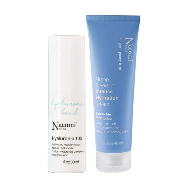Zestaw Nacomi Next LVL, serum Kwas Hialuronowy 10%, 30 ml + Plump & Restore, krem intensywnie nawilżający do twarzy z elektrolitami, 40 ml
