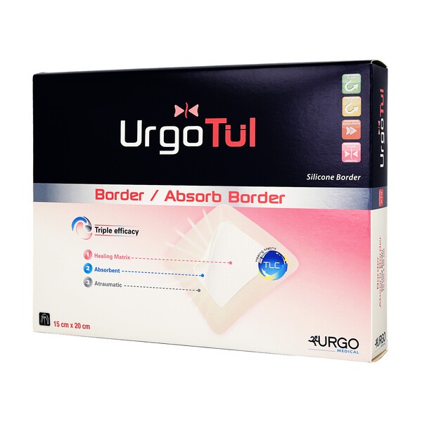 UrgoTul Absorb Border, opatrunek, 15 cm x 20 cm, 1 szt. (z opakowania 10 sztuk)