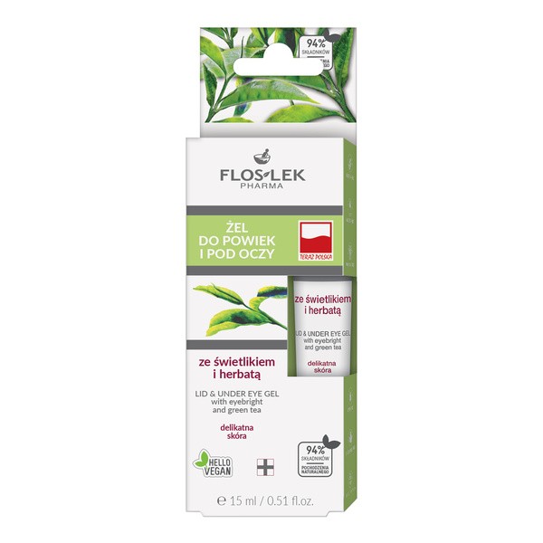 Flos-Lek Pharma, żel do powiek i pod oczy, ze świetlikiem i herbatą, 15 ml