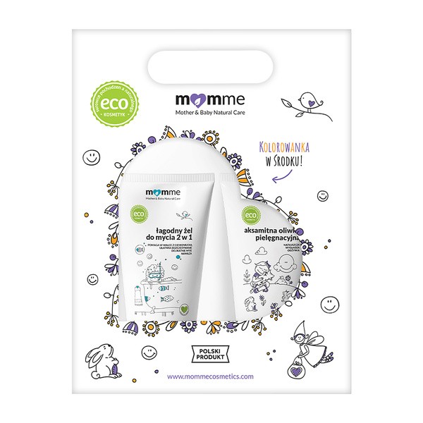 Zestaw Momme Pierwsza pielęgnacja Maluszka, aksamitna oliwka, 100 ml + łagodny żel do mycia 2w1, 150 ml