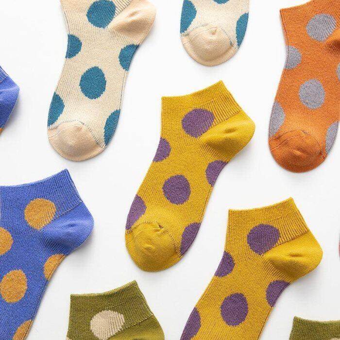 Short Socks Polka Dot Fashion Casual Women Socks Harajuku Summer Cotton Girl Lovely Retro Korean Style High Quality Happy Socks