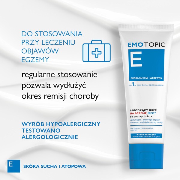 Emotopic Med+, łagodzący krem na egzemę do twarzy i ciała MED+, 75 ml
