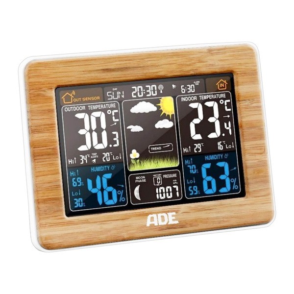 ADE WS1703 Drewniana stacja pogody z zasilaniem sieciowym
