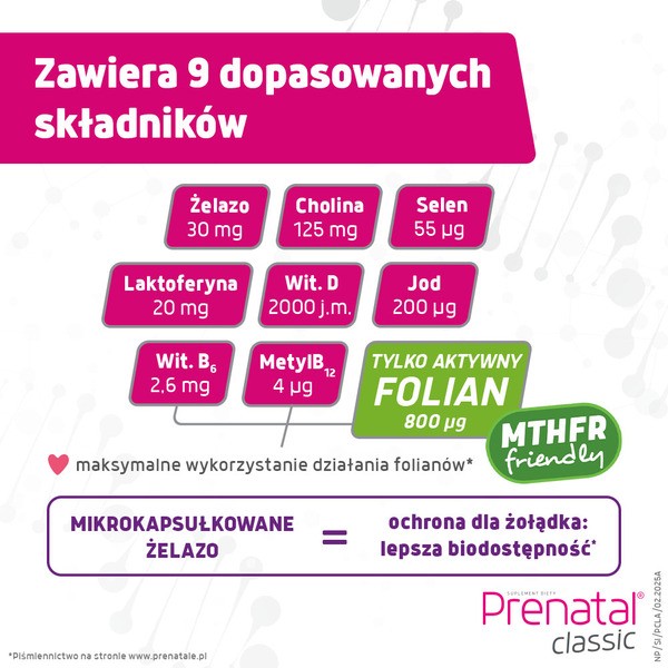 Prenatal Classic, witaminy dla kobiet w ciąży (od 13. tygodnia) i karmiących piersią, kapsułki, 90 szt.