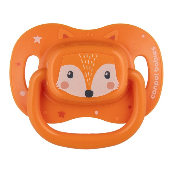 Canpol Babies Cute Animals, smoczek uspokajający, silikonowy symetryczny, 0-6 m, pomarańczowy, 1 szt.