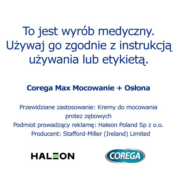 Corega Max MOCOWANIE + OSŁONA, krem mocujący do protez zębowych, 40 g