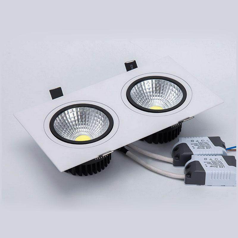Luminária de teto quadrada embutida com LED duplo dimerizável COB de 10W, 14W e 20W com driver de LED.