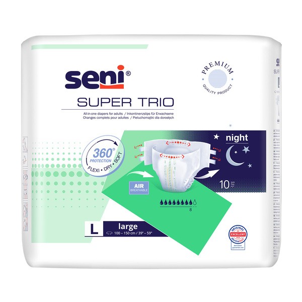 Seni Super Trio, pieluchomajtki dla dorosłych, rozmiar L, 10 szt.