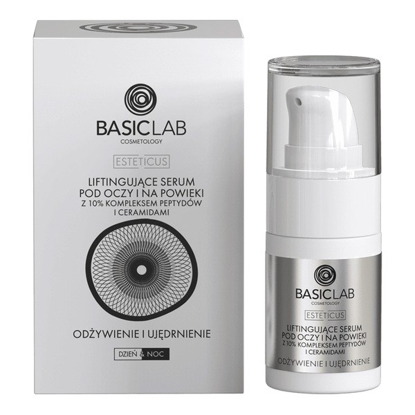 BasicLab Esteticus, serum pod oczy i na powieki z 10% kompleksem peptydów i ceramidami, Odżywienie i Ujędrnienie, 15 ml