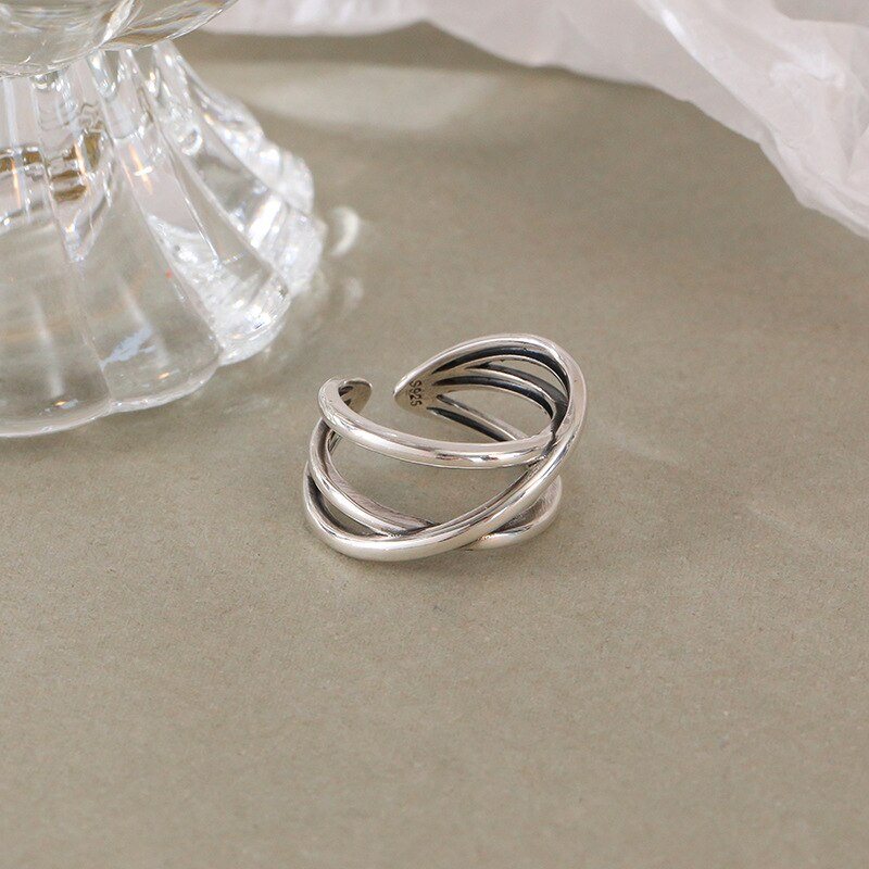 Prawdziwe 100% S925 srebro wielowarstwowe pierscienie dla kobiet bizuterii, Vintage pierscionek krzyz kobiece Party akcesoria mody