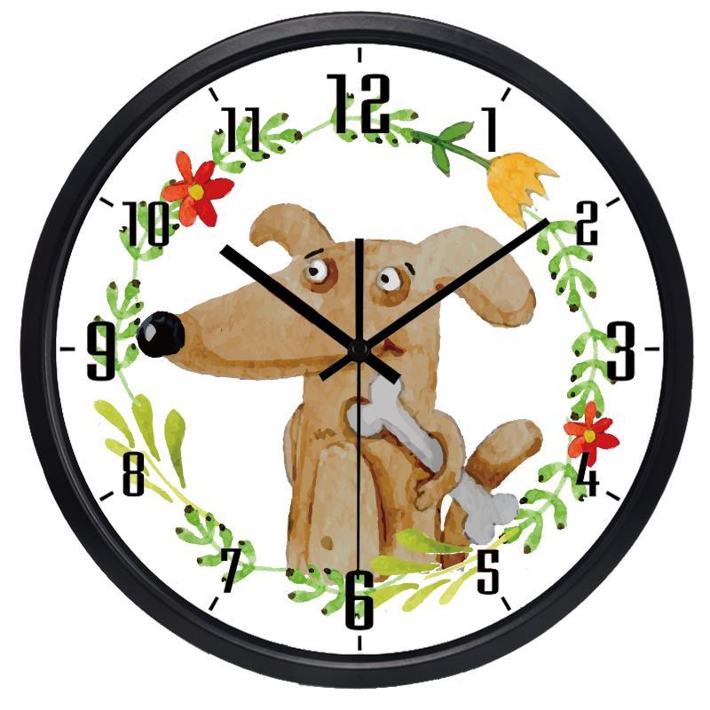 Kinderkamerklok voor jongen en meisje, tweelinghonden wandklok, cartoonontwerp, schattige stille klok
