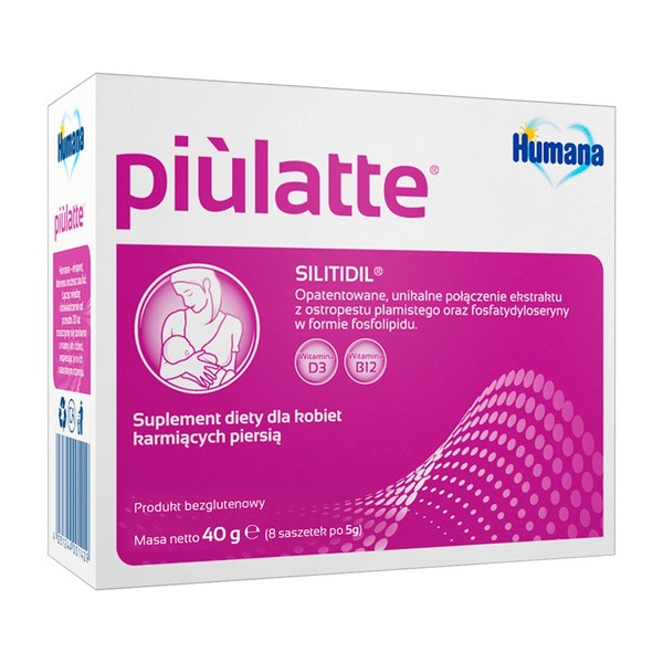 Humana Piulatte, proszek dla kobiet karmiących piersią, saszetki, 8 szt.