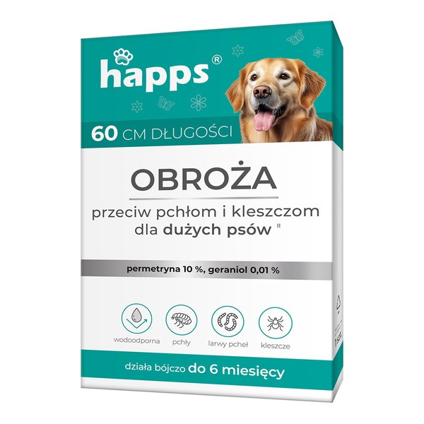 Happs, obroża przeciw pchłom i kleszczom dla dużych psów, 60 cm, 1 szt.