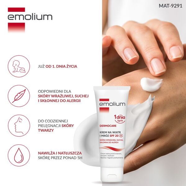 Emolium Dermocare, krem na wiatr i mróz SPF 20, 75 ml