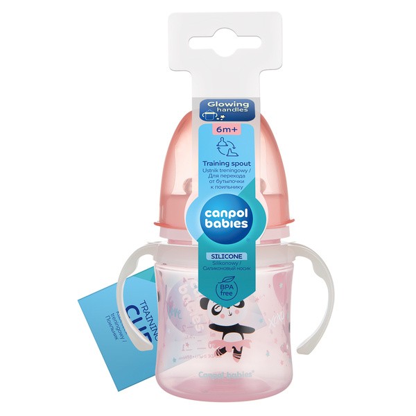 Canpol Easy Start, kubek treningowy, Exotic Animals, różowy, 120 ml