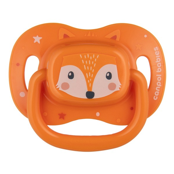 Canpol Babies Cute Animals, smoczek uspokajający, silikonowy symetryczny, 18 m+, pomarańczowy, 1 szt.
