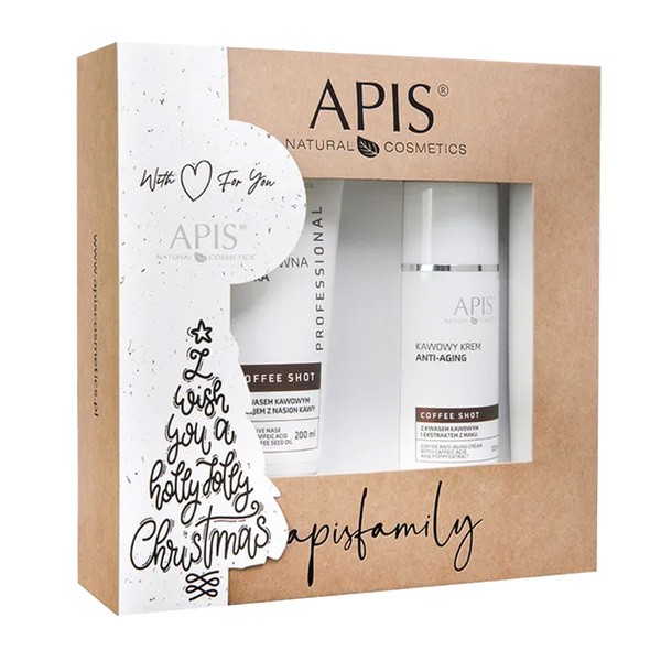 Apis Zestaw Świąteczny Coffe shot, bioaktywna maska z kwasem kawowym, 200 ml + kawowy krem anti-aging, 100 ml