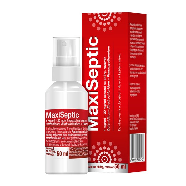 Maxiseptic, 1 mg/ml + 20 mg/ml, aerozol na skórę, 50 ml