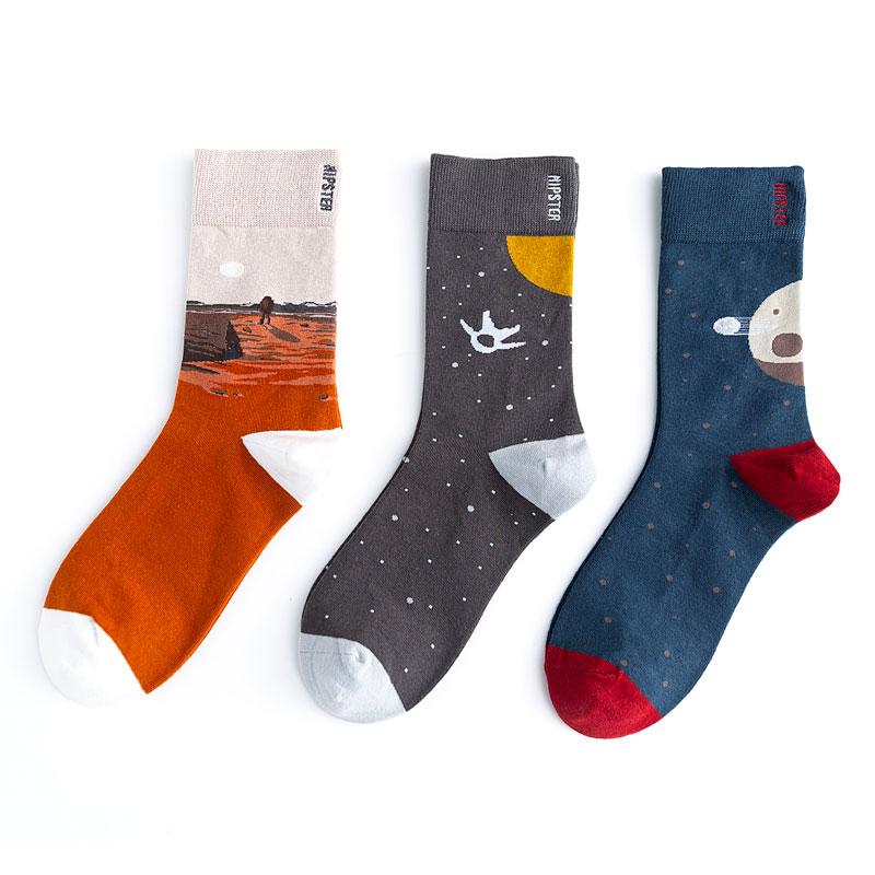 Unisex Painting Style Astronaut Women Socks 100 Cotton Harajuku Colorful Full Socks Women Space Streetwear 1 Pair Size 35 43
