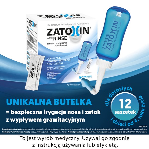 Zatoxin Rinse Zestaw do płukania nosa i zatok, 12 saszetek + irygator