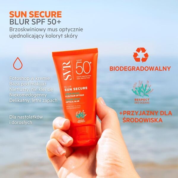 SVR Sun Secure Blur, Ochronny krem optycznie ujednolicający skórę SPF 50+, beige rose, 50 ml
