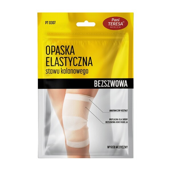 Pani Teresa, opaska elastyczna stawu kolanowego, bezszwowa, beżowa, rozmiar L, 1 szt.