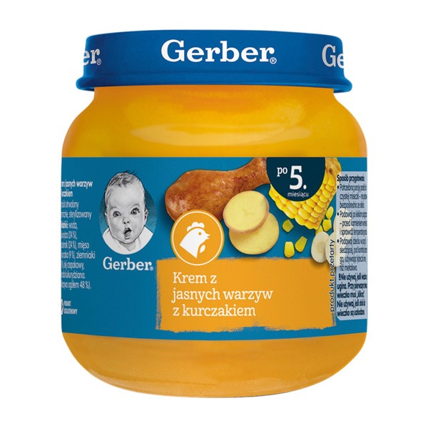 Gerber, krem z jasnych warzyw z kurczakiem, 5 m+, 125 g