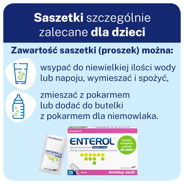 Enterol, 250 mg, proszek do sporządzania roztworu doustnego, 20 saszetek