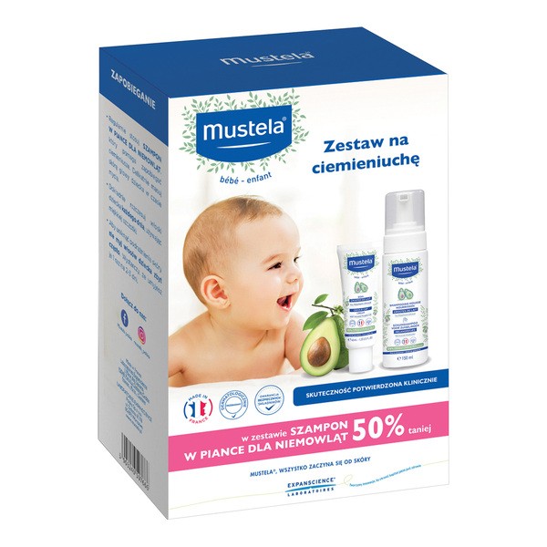 Zestaw Mustela Na Ciemieniuchę, krem na ciemieniuchę, 40 ml + szampon w piance dla niemowląt, 150 ml