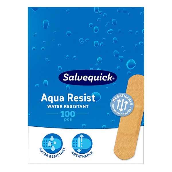 Salvequick Aqua Resist, wodoodporne plastry, średnie (19 mm x 72 mm), 100 szt.