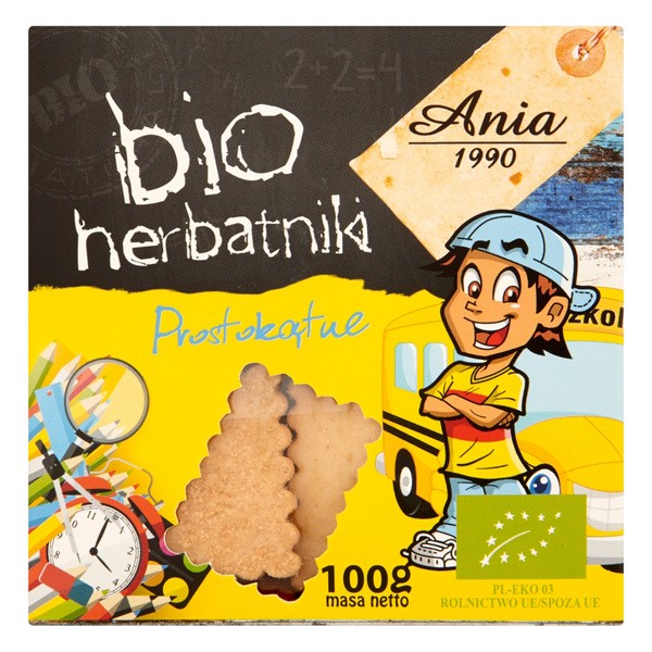 Ania, herbatniki szkolne prostokątne BIO, 100 g