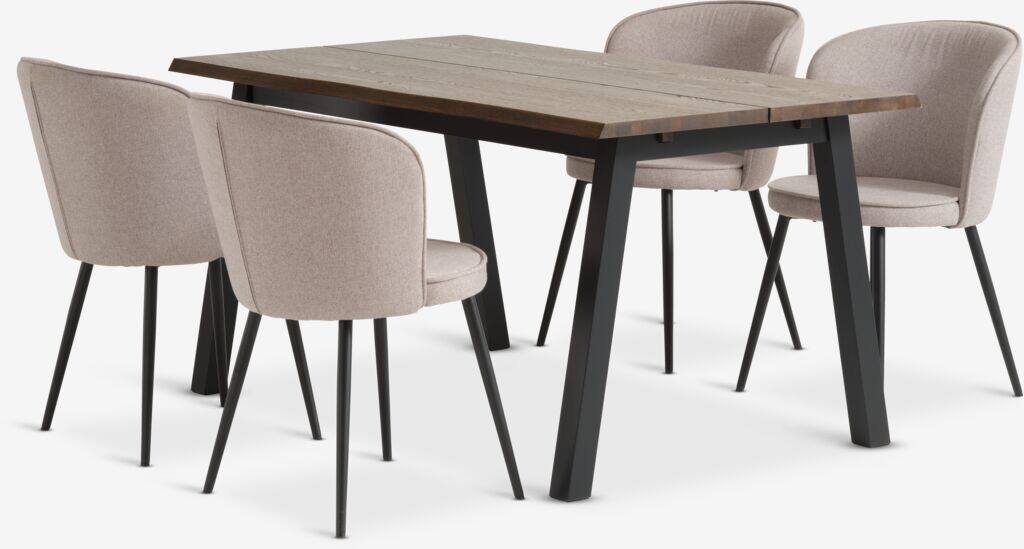 SKOVLUNDE RISSKOV SKOVLUNDE L160 bord mørk eg 4 RISSKOV stol lysegrå