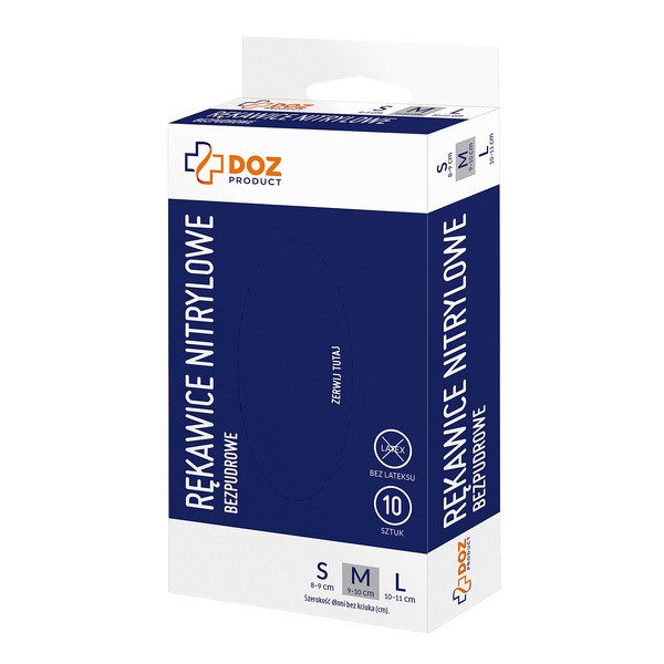 DOZ PRODUCT Rękawice nitrylowe, bezpudrowe, rozmiar M, 10 szt.