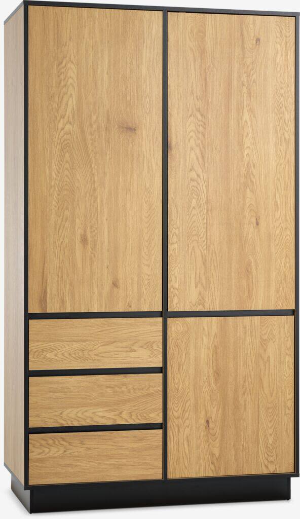 ODENSE skab ODENSE 120x210 3 døre 3 skuffer i varm egetræsfarve