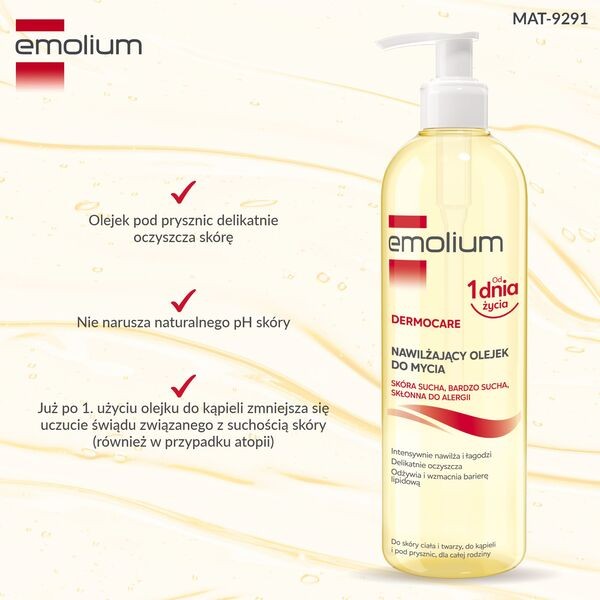 Emolium Dermocare, nawilżający olejek do mycia, 400 ml