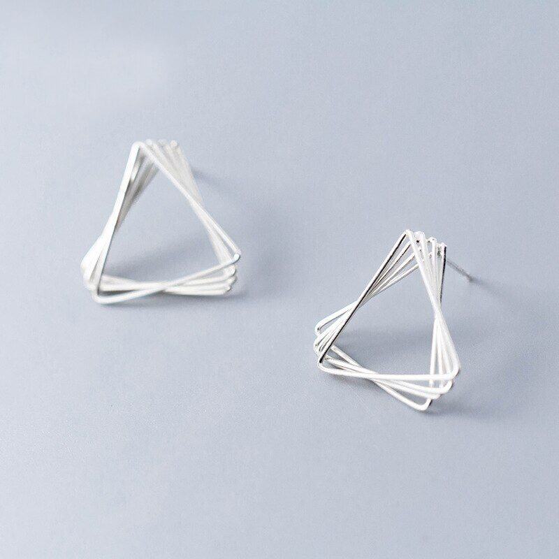 MloveAcc – Nouveauté : Exquises boucles d'oreilles puces carrées/triangulaires en argent sterling 925 authentique pour femme – Joaillerie fine faite main
