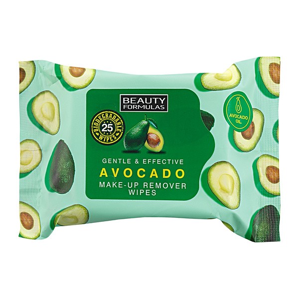 Beauty Formulas, chusteczki do demakijażu z olejkiem z awokado, 25 szt.