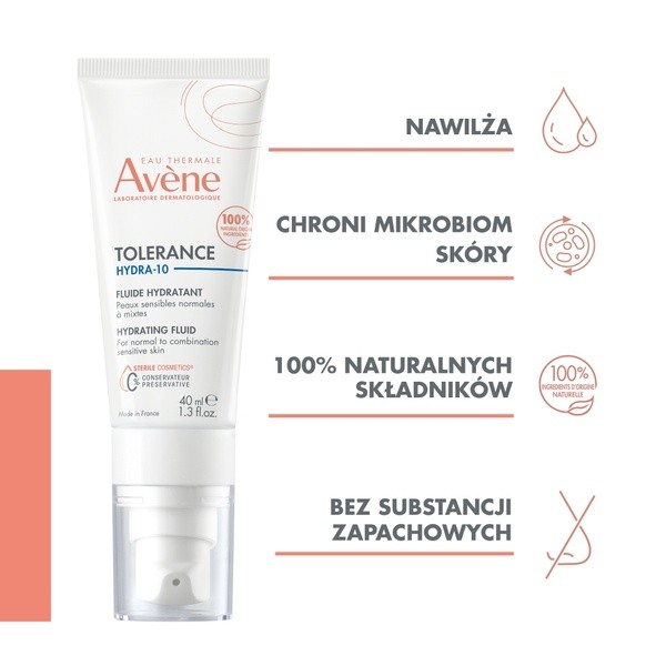 Avene Eau Thermale, Tolerance Hydra-10, fluid nawilżający, 40 ml