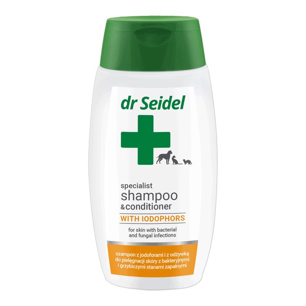 Dr Seidel Szampon jodoforowy z odżywką dla psów i kotów, 220 ml