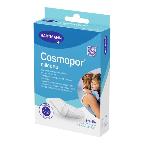 Cosmopor Silicone, opatrunek chłonny, 7,2 cm x 5 cm, 5 szt.