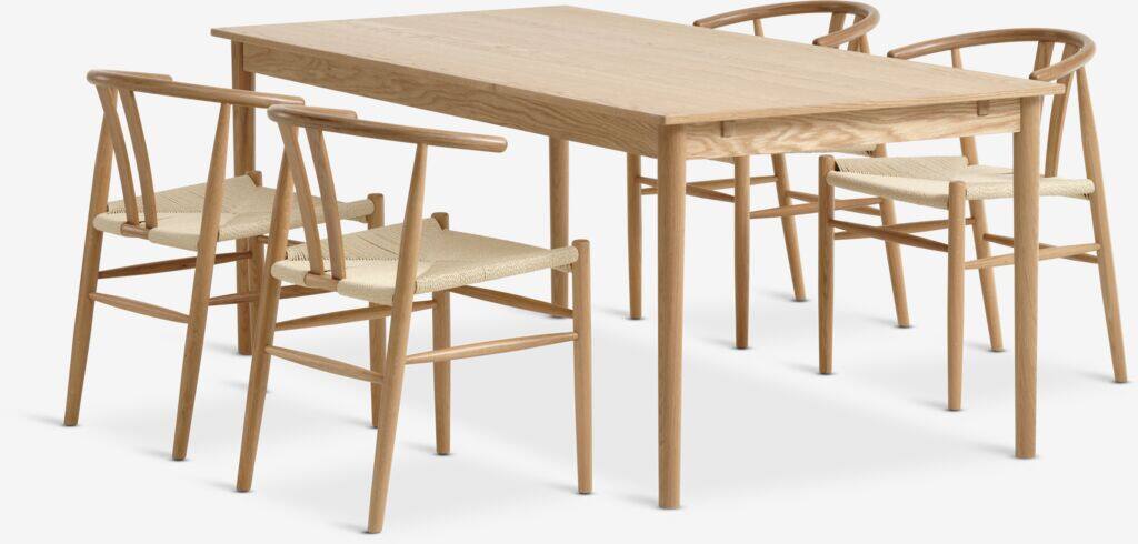 MARSTRUP GUDERUP MARSTRUP L190/280 egetræsbord 4 GUDERUP stol eg/naturel