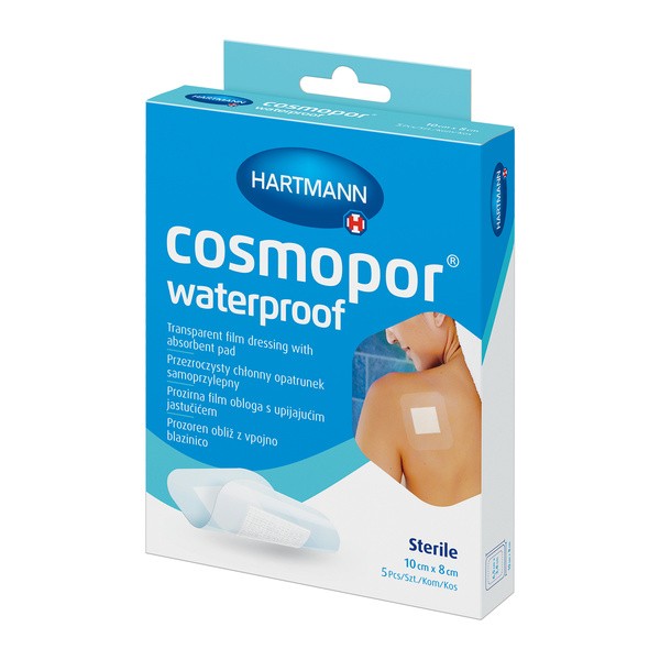 Cosmopor Waterproof, samoprzylepny opatrunek jałowy, 10 cm x 8 cm, 5 szt.