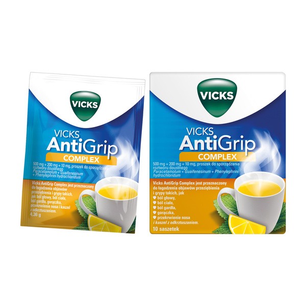 Vicks AntiGrip Complex (SymptoMed Cytryna), proszek do sporządzania roztworu doustnego, 10 saszetek
