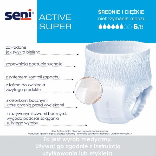Seni Active Super, majtki chłonne, rozmiar S, 10 szt.
