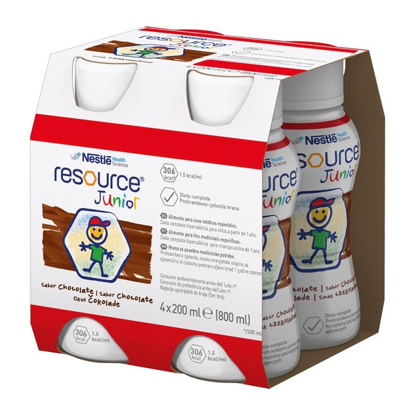 Resource Junior, płyn o smaku czekoladowym, 4 x 200 ml