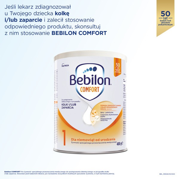 Bebilon Comfort 1, dla niemowląt w przypadku kolek i zaparć, od urodzenia, 400 g