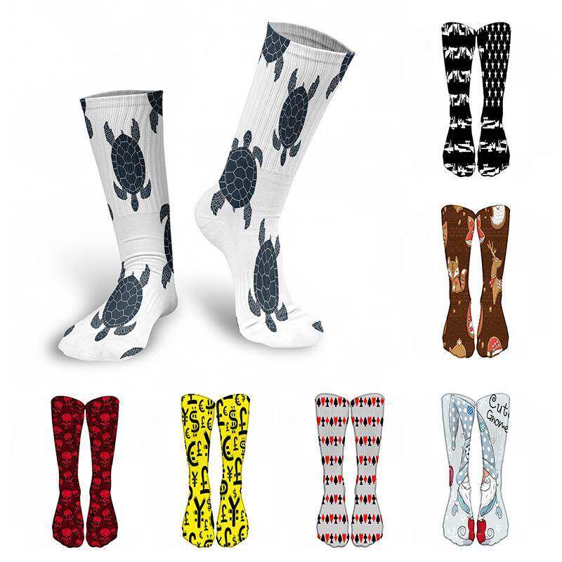 New 3D Printed Harajuku Women Long Socks Funny Skull Cute Animal Bike Sports Hip Hop Cotton High Knee Socks Unisex Calf Socks